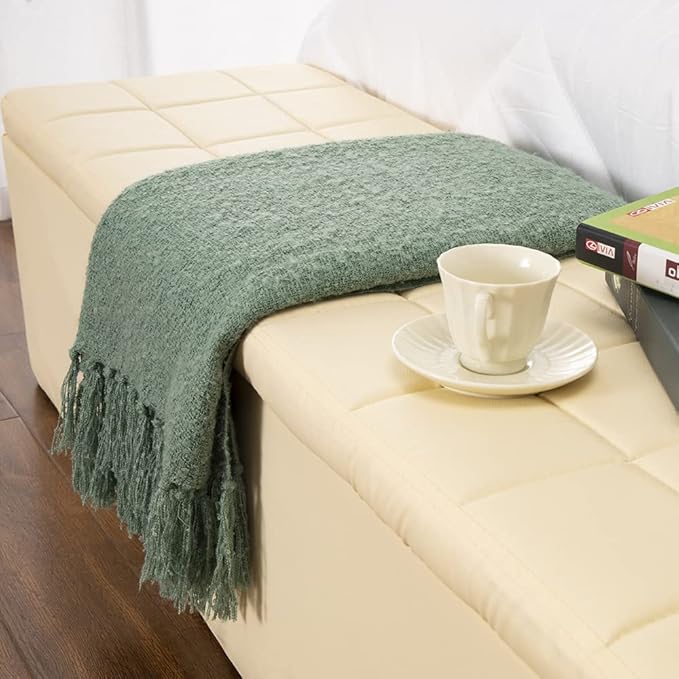 Gealaek Decorative Fluffy Green Throw Blanket Fringe Lightweight Fuzzy Faux Cashmere Soft Cozy Throws for Sofa Bed Farmhouse 50" x 60"