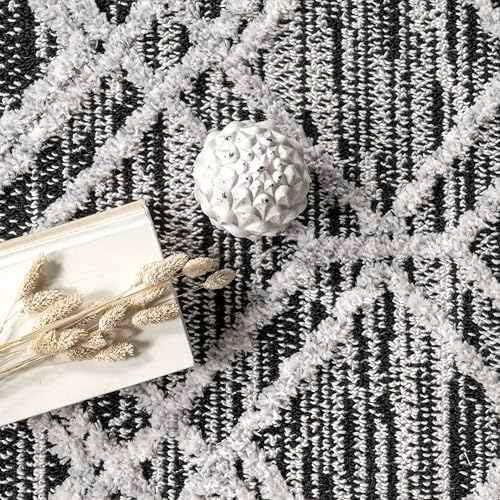 nuLOOM 4x6 Ansley Moroccan Tassel Area Rug, Grey, High-Low Textured Bohemian Design, Plush High Pile, Stain Resistant, For Bedroom, Living Room, Hallway, Entryway
