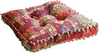 Bohemian Floor Pillow, Square Meditation Cushion & Yoga Mat – Ethnic Mandala Pattern Floor Seating for Living Room, Bedroom, Relaxation, Floor Decor (RED)