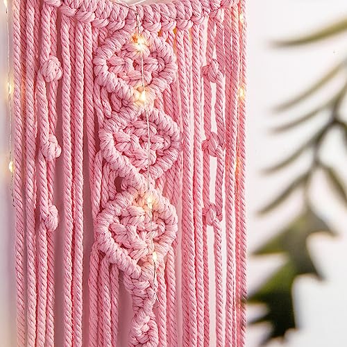 ANROYE Macrame Moon Dream Catcher for Girl, Pink Boho Crescent Dreamcatcher for Bedroom Adult, Handmade Kids Nursery Room Wall Hanging with Star Pendant for Teen, Bohemian Home Decoration Idea - color: Baby Pink, size: Without Light