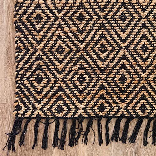 Unique Loom Braided Jute Collection Area Rug - Assam (2' 2" x 12' 2" Runner, Black/ Natural) - color: Black/Natural, size: 2'2" x 12'2" (Runner)