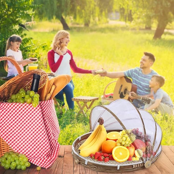 Generic Serving Food Tent,Hand Woven Bamboo Serving Food Basket with Mesh Cover for Patio Garden Picnic (30centimeter), Generic2svznfodh8-42