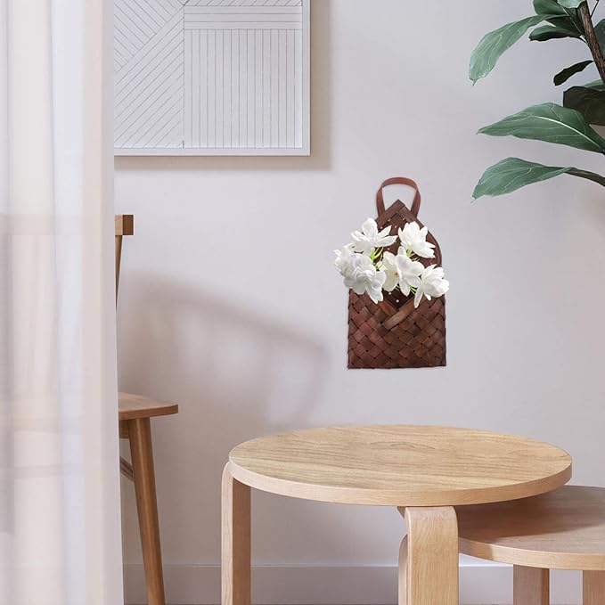 VOSAREA Vintage Woven Wall Hanging Storage Basket for Home Multi Functional Flower Pot Holder Rustic Wall Pocket Organizer for Flowers and Sundries