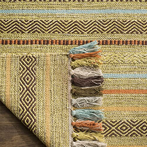 SAFAVIEH Montauk Collection Accent Rug - 2'6" x 4', Green & Multi, Handmade Boho Stripe Fringe Cotton, Ideal for High Traffic Areas in Entryway, Living Room, Bedroom (MTK901G) - color: Green/Multi, size: 2'6" x 4' (Rectangular)