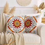 Boho Throw Pillows,18x18 Accent Throw Pillow Covers,Bohemian Embroidered Textured Cushion Case,Sunflower Decorative Farmhouse Pillowcase for Couch Sofa Bedroom Living Room Home Decor Orange