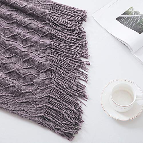 BOURINA Dark Lavender Throw Blanket 50x60 Inches Throw Textured Solid Soft Sofa Couch Decorative Knitted Blanket - color: Dark Lavender, size: 50"x60"