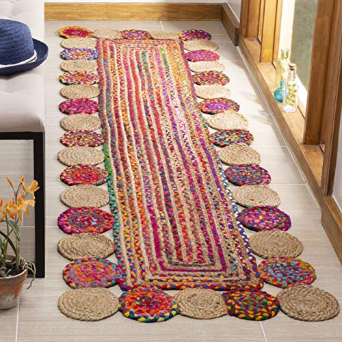 SAFAVIEH Cape Cod Collection Runner Rug - 2'3" x 8', Red & Multi, Handmade Boho Braided Jute & Cotton, Ideal for High Traffic Areas in Living Room, Bedroom (CAP201A) - color: Red/Multi, size: 2'3" x 8' (Runner)