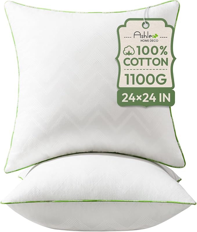 Ashler 24x24 Pillows Insert (Set of 2) - Throw Pillow Inserts with 100% Cotton Cover - 24 Inch Square Interior Sofa Stuffer Pillow Inserts -Decorative White Couch Pillow