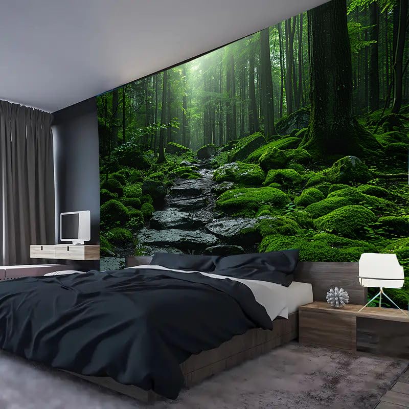 FENDROM Green Misty Forest Tapestry Nature Jungle Home Decor Landscape Wall Hanging for Living Room Bedroom Decoration Wall Art - color: Green Forest, size: 79"L x 59"W