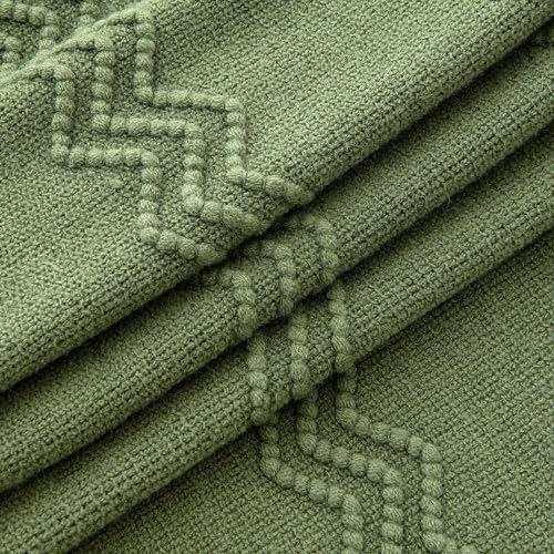 MIULEE Moss Green Knitted Throw Blanket for Couch Textured Knit Blanket with Tassels Cozy Woven Bed Blanket for Sofa Bed Chair Wave Pattern Spring Home Decor for All Seasons 50"x60" - color: Moss Green, size: 50" x 60"