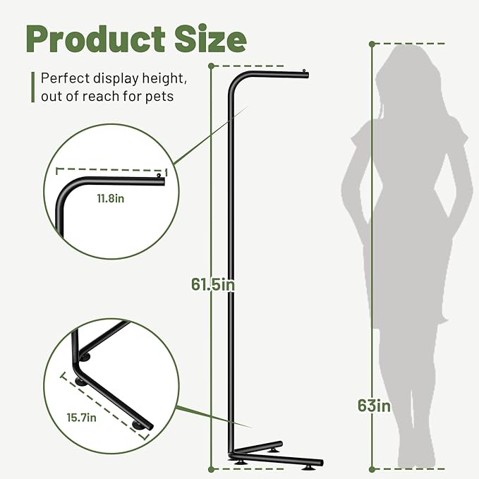 Hanging Plant Stand Indoor, Corner Plant Stands for Indoor Plants, Black Metal Hanging Plant Holder with Suction Base, Standing Plant Hanger for Living Room, Balcony, Garden, Bathroom