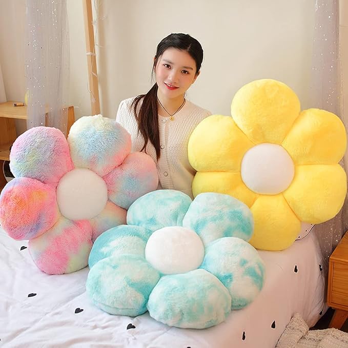 lannery Flower Plush Throw Pillows, Flower Floor Pillow Seating Cushion Toy for Reading, Room, Watching TV (19.7", Blue)