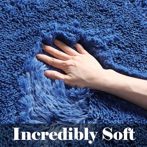 ONASAR Navy Blue Runner Rugs for Bedroom Living Room, Fluffy 2x6 Bedside Hallway Area Rug, Ultra Soft Plush Furry Faux Fur Non Slip Floor Carpet for Nursery Kids Dorm Closet Home Decor - color: Navy Blue, size: 2' x 6' (Runner)