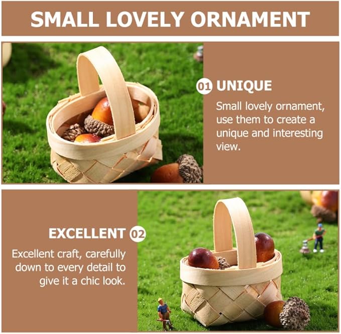 Gadpiparty 36pcs Mini Baskets Party Favor, Mini Woven Baskets With Handles, 4.72 Inch Small Tiny Wooden Candy for Weddings Holidays Easter Party Decor and Kids Crafts