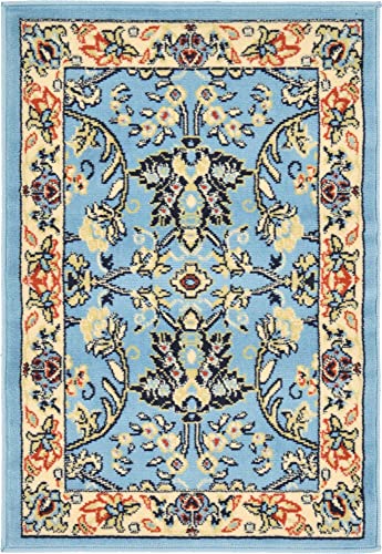 Unique Loom Sialk Hill Collection Area Rug - Washington (2' 2" x 3' 1" Rectangle, Light Blue/ Navy Blue) - color: Light Blue/Navy Blue, size: 2'2" x 3'1" (Rectangular)