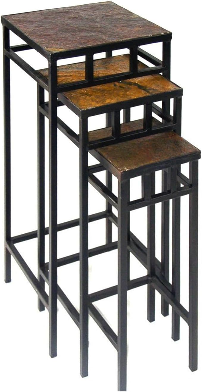 Zhongma Set of 3 Metal Plant Stand with Slate Top Fully Assembled Square Flower Shelf without Installation Required