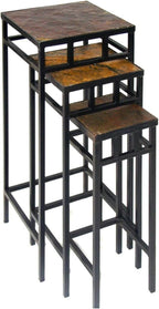 Zhongma Set of 3 Metal Plant Stand with Slate Top Fully Assembled Square Flower Shelf without Installation Required