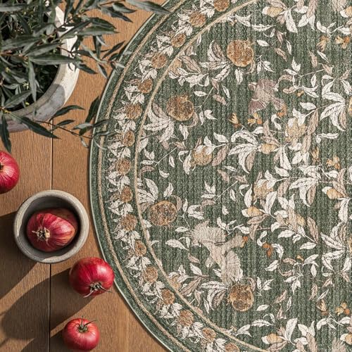 jinchan Eden Botanical Vintage Washable Small Area Rug, 2x3 Half Circle Floral Entryway Rug, Low Pile Soft Non Slip Doormat Dirt Trapping Carpet for Entrance Kitchen Bathroom Vanity, Green - color: Eden Green, size: 1'9" x 3' (Semicircular)