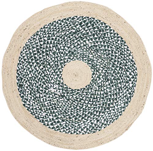 SAFAVIEH Cape Cod Collection 3' Round Light Blue / Natural CAP210M Handmade Braided Jute & Cotton Area Rug - color: Light Blue/Natural, size: 3' (Round)