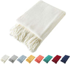 Homiest Decorative Knitted Throw Blanket with Fringe Soft & Cozy Tassel Blanket for Couch Sofa Bed- 50 x 60 (50" x 60", Ivory)
