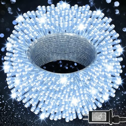 LJLNION 300 LED String Lights Outdoor Indoor, Extra Long 98.5FT Super Bright Christmas Lights, 8 Lighting Modes, Plug in Waterproof Fairy Lights for Holiday Wedding Party Bedroom Decorations ( White) - color: White