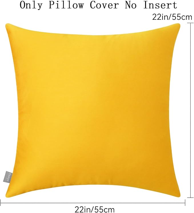 Thmyo 4-Pack 100% Cotton Comfortable Solid Decorative Throw Pillow Case Square Cushion Cover Pillowcase Sublimation Blank Pillow Covers DIY Throw Pillowcase for Sofa Couch(22x22 inch/ 55x55cm,Yellow)
