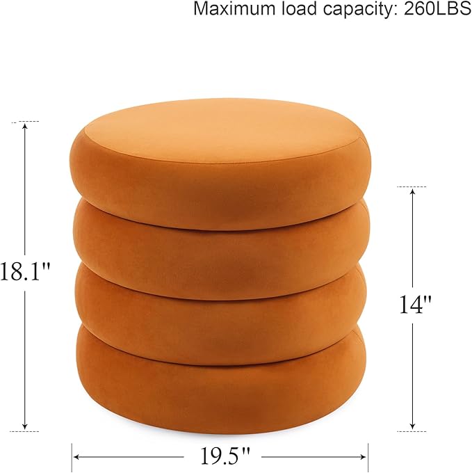 Compact Round Ottoman, Plush Velvet Upholstery Storage Ottoman, Modern Tufted Circle Design with Removable Lid for Lounge, Dorm and Entryway, Orange