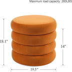 Compact Round Ottoman, Plush Velvet Upholstery Storage Ottoman, Modern Tufted Circle Design with Removable Lid for Lounge, Dorm and Entryway, Orange