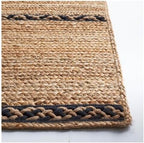 SAFAVIEH Natural Fiber Collection Area Rug - 6' Square, Natural & Black, Handmade Stripe Boho Farmhouse Rustic Braided Jute, Ideal for High Traffic Areas in Living Room, Bedroom (NFB262Z)