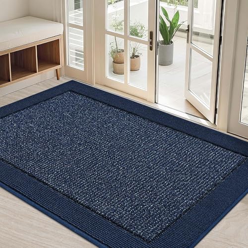 BEQHAUSE Indoor Door Mat 32" x 48", Dirt Trapper Door Mats Non-Slip Entryway Rugs Washable, Trap Dirt Absorbent Welcome Mat, Low Profile Floor Mats for Front Back Door and Entryway, Blue - color: Blue, size: 32" X 48" (Rectangular)