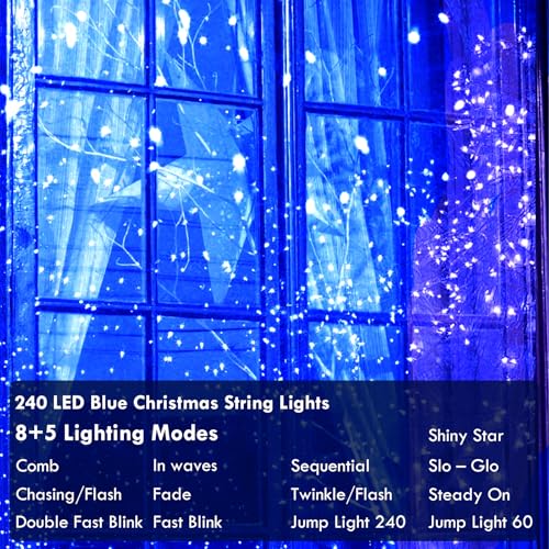 88FT 240LED Extra-Long Connectable String Lights Indoor Outdoor Clear Wire, Blue Christmas String Lights, Plug in Twinkle Fairy Light with Timer for Wedding Patio Tree Yard Christmas Decorations - color: Blue, size: 240LED