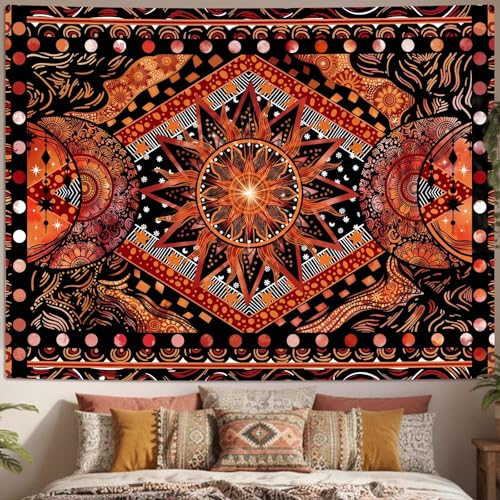Rexful Orange Sun Star Mandala Tapestry Wall Hanging Indie Hippie Bohemian Wall Tapestries Aesthetic Tapestry for Bedroom Living Room Dorm (Red 2, 60''×44'') - color: Red 2, size: 60''×44''
