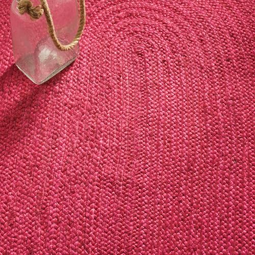 SAFAVIEH Area Rug 3' Round - Natural Fiber Collection - Fuchsia Pink & Natural Brown, Handmade Jute, Braided Border Design (NF801C) - color: Fuchsia/Natural, size: 3' (Round)