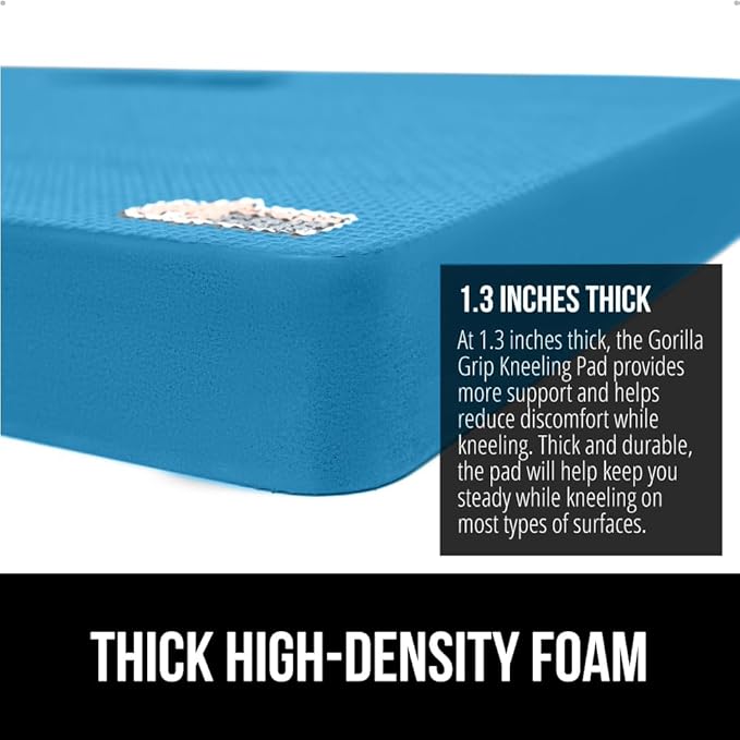 GORILLA GRIP Extra Thick Patent Pending Supportive Foam Kneeling Pad, 2 PK, Large Cushion Knee Pads for Gardening, Baby Bath Time, Dirt and Water Resistant, Workout, Garden Supplies, 17.5x11 Blue