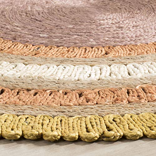 SAFAVIEH Natural Fiber Round Collection 7' Round Gold / Multi NF201B Handmade Boho Charm Farmhouse Jute Area Rug - color: Gold/Multi, size: 7' (Round)