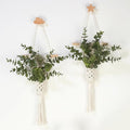 Macrame Bohemian Wall Hanging, White Cotton Rope with Artificial Plant, Handcrafted Boho Tapestry with LED Lights, Decorative Wall Art,Earthy Wall Decor(Eucalyptus-Green)