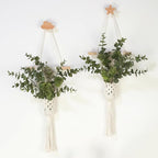 Macrame Bohemian Wall Hanging, White Cotton Rope with Artificial Plant, Handcrafted Boho Tapestry with LED Lights, Decorative Wall Art,Earthy Wall Decor(Eucalyptus-Green)