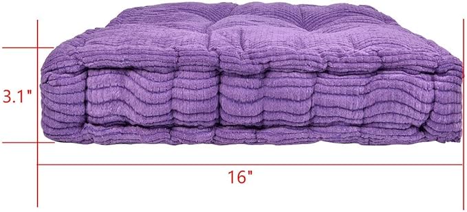 ChezMax Floor Pillow & Cushion, Large Meditation Chair Cushions, Thick Square Seat Pad, Soft Velvet Tufted Seating Pouf for Indoor/Outdoor Yoga Bench Rocking Chair Room Tatami Sofa, Purple 16"x16"