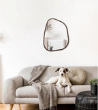Irregular Wooden Framed Wall Mirror Modern Oval Asymmetrical Unique Hanging Mirror Artistic Wavy Mirror Decor Bathroom Vanity Bedroom Living Room Entryway Hallway Large Brown16 x12