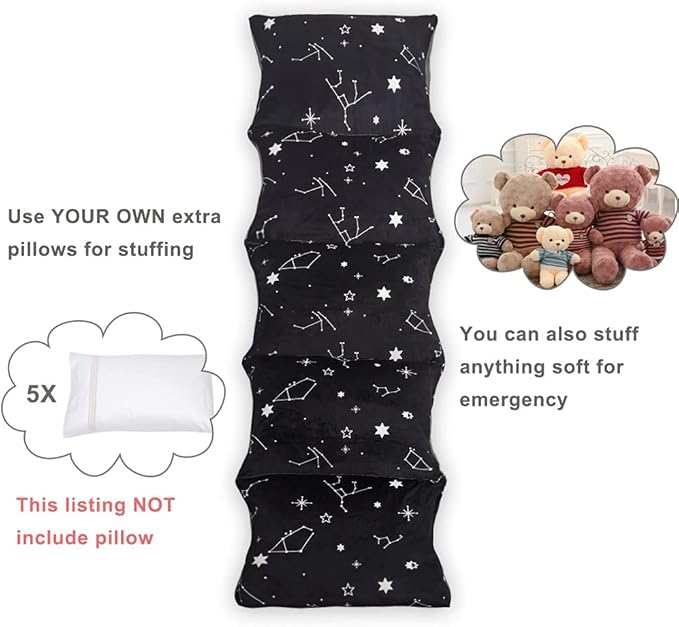 Floor Lounger Pillow casing for boy Girl,Without pillow, Soft Minky Plush, Black Constellation Print, Cover/Sleeve Only! Perfect Reading, Watching TV Cushion - great for Sleepovers, Queen Size;