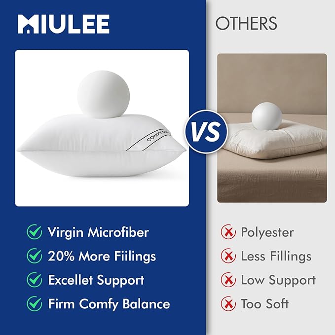 MIULEE 16x16 Inch Pillows Inserts, Pack of 2 Down Alternative Virgin Filling Comfy Support Throw Pillows for Sofa Couch Bed