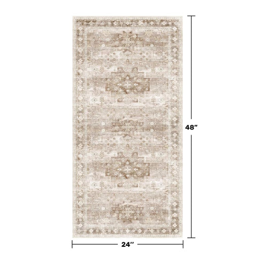 2x4 Boho Runner Rug, Neutral Farmhouse Entryway Rugs, Small Throw Runners for Hallway Bedroom Kitchen, Vintage Floral Design & Non-Slip Low-Pile Washable Stain Resistant Beige Latte - color: Latte / Beige, size: 2' x 4' (Rectangular)