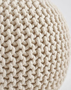 Palisa Round Ottoman Pouf Handmade Cotton Knitted Poof Bean Bag Filling (Ivory, 20" D x 20" W x 14" H)