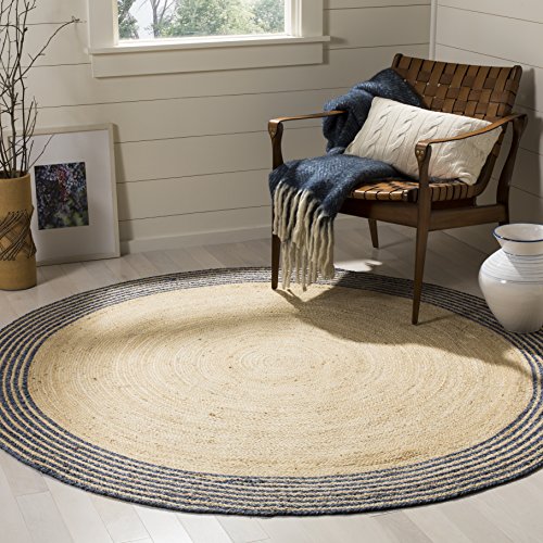 SAFAVIEH Cape Cod Collection Area Rug - 3' Round, Ivory & Blue, Handmade Braided Jute, Ideal for High Traffic Areas in Living Room, Bedroom (CAP204D) - color: Ivory/Blue, size: 3' (Round)