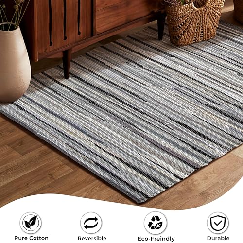 Ramanta Home Hand Woven 100% Cotton Rag Rug 3'x5' - Charcoal, Recycled Rugs, Boho Farmhouse Rugs for Living Room, Dinning Room, Kitchen, Entryway, Bedroom Rug - 36"x60" - color: Charcoal, size: 3 x 5 feet