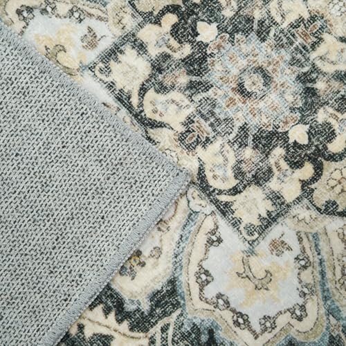 Washable Oriental Area Rug - 2x3 Rugs for Living Room Soft Carpet for Bedroom Waterproof Floral Distressed Indoor Stain Resistant Non-Shedding Floor Carpets (Black/Grey, 2x3) - color: Black/Grey, size: 2' x 3' (Rectangular)