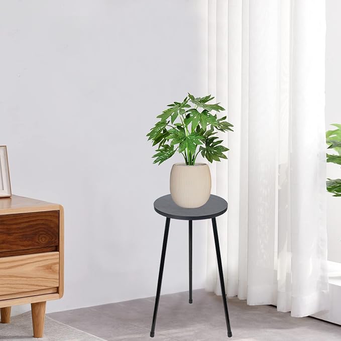 ARTORA RTORA Indoor Plant Stand, Mid Century Wood Plant Stool Adjustable Corner Tall Plant Sand Wooden Small Round End Table 18 Inch Plant Holder for Flower Pots Modern Home Decor (Black)