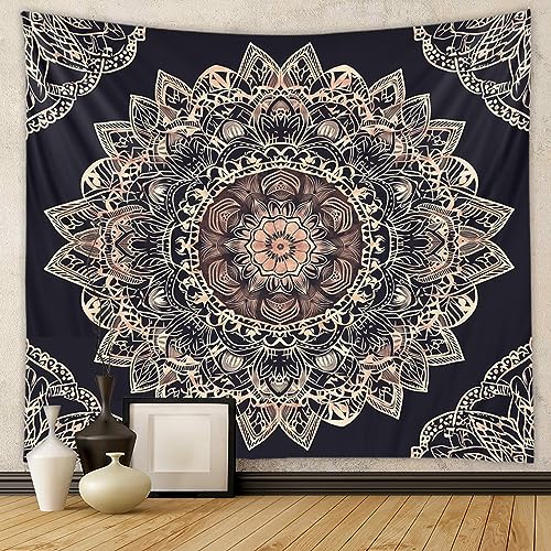 Tapzen Boho Mystic Mandala Wall Hanging - Ethnic Vintage Bohemian Tapestry for Bedroom Aesthetic - Hippy Gypsy Peacock Chakra Design - Ombre Golden Shades - 60 x 40 inches - size: 60"L x 40"W