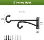 12" Plant Hanger Hook Outdoor Indoor – Planter Hooks for Hanging Plants, Plant Wall Hooks, Brackets for Hanging Plants, Baskets, Wind Chimes, Bird Feeders, Lanterns, Bird Houses (Black, Metal, 2-Pack)