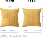MIULEE Golden Mustard Decorative Throw Pillow Covers 18x18 Inch for Couch Bed Sofa Pack of 2 Boho Farmhouse Throw Pillows Soft Cross Corduroy Patchwork Textured Cushion Cases
